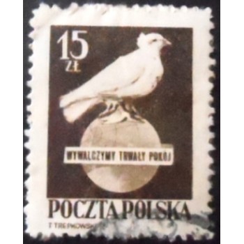 Imagem similar à do selo postal da Polônia de 1950 Dove of peace on a globe