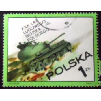 Selo postal da Polônia de 1973 Tank T-55 NCC