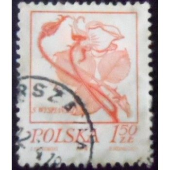 Selo postal da Polônia de 1974 Rose U