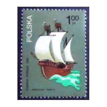 Selo postal da Polônia de 1974 Sailing ship M