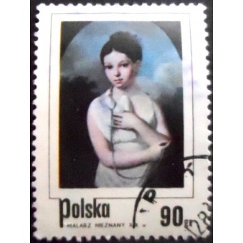 Selo postal da Polônia de 1974  Girl with Pigeon U