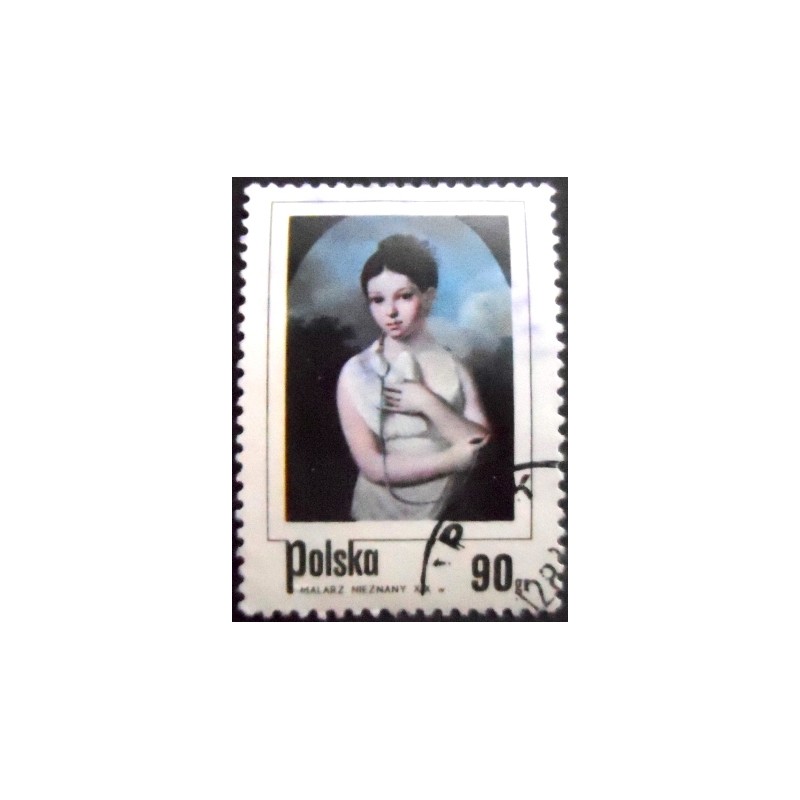 Selo postal da Polônia de 1974  Girl with Pigeon U