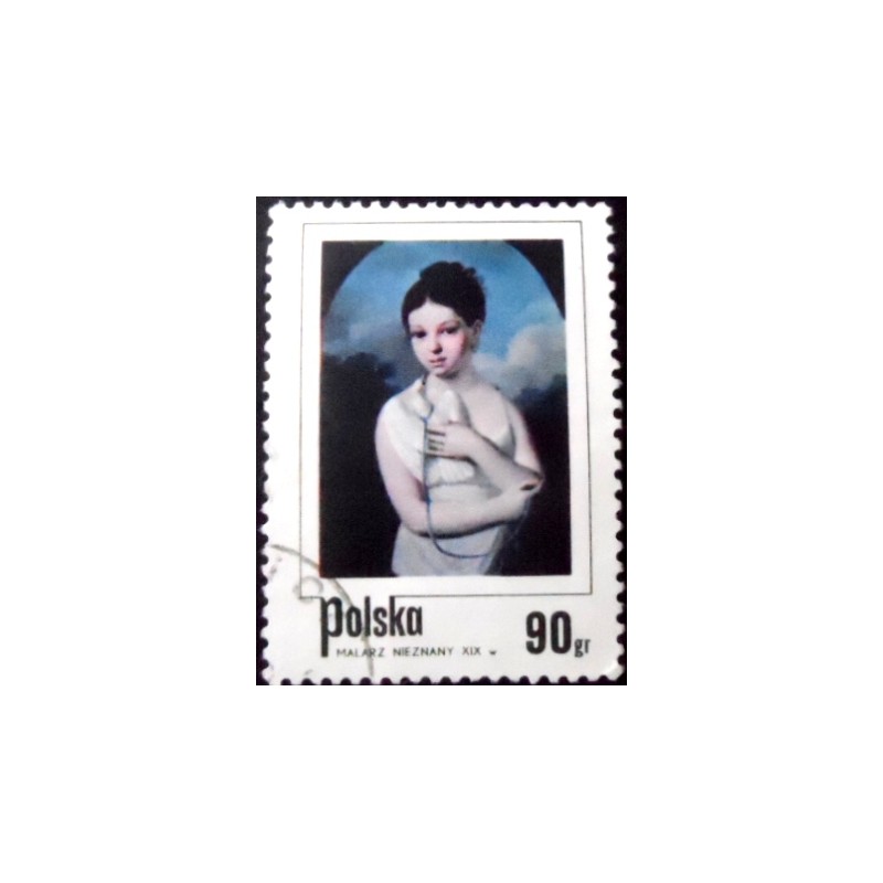 Selo postal da Polônia de 1974  Girl with Pigeon NCC