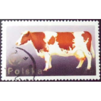 Selo postal da Polônia de 1975 Cow