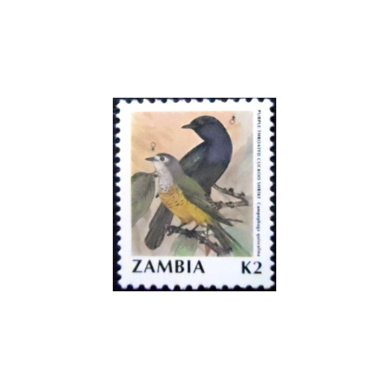 Selo postal da Zâmbia de 1991 Purple-throated Cuckoo-shrike