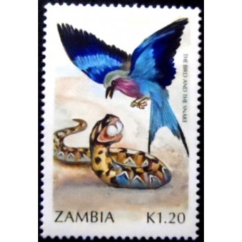 Selo postal da Zâmbia de 1991 Lilac-breasted Roller
