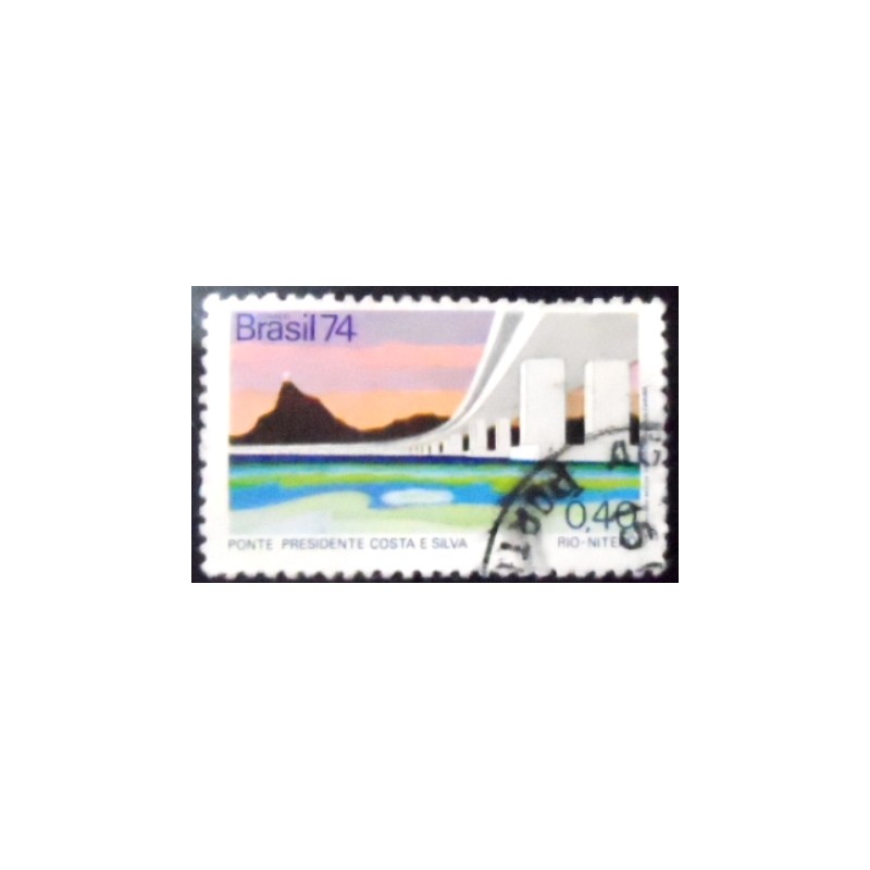 Imagem similar à do selo postal do Brasil de 1969 Ponte Rio-Niterói U