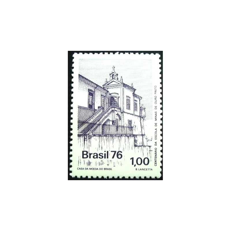 Selo postal do Brasil de 1976 Escola de Minas M