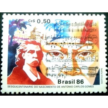 Selo postal do Brasil de 1986 Carlos Gomes M