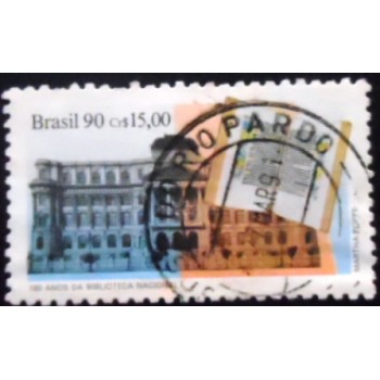 Selo postal do Brasil de 1990 Biblioteca Nacional U