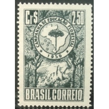 Selo postal do Brasil de 1956 Educação Florestal M