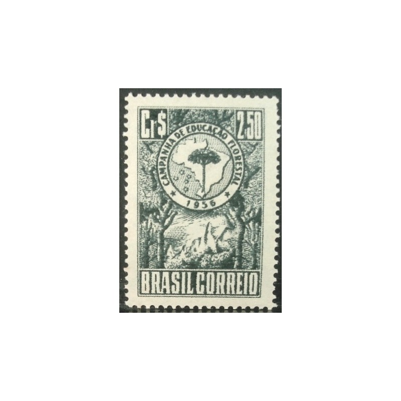 Selo postal do Brasil de 1956 Educação Florestal M