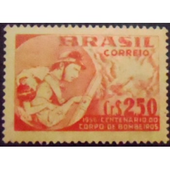 Selo postal de 1956 Corpo de Bombeiros Palha N