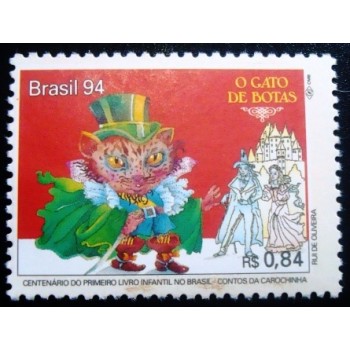 Imagem do selo postal do Brasil de 1994 Gato de Botas