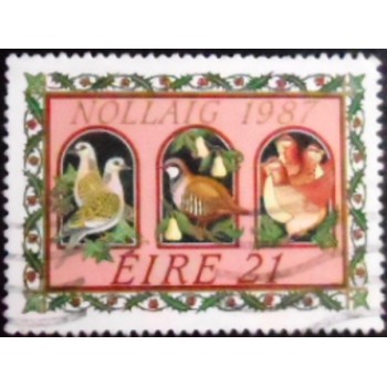 Imagem do selo postal da Irlanda de 1987 The Twelve Days of Christmas anunciado