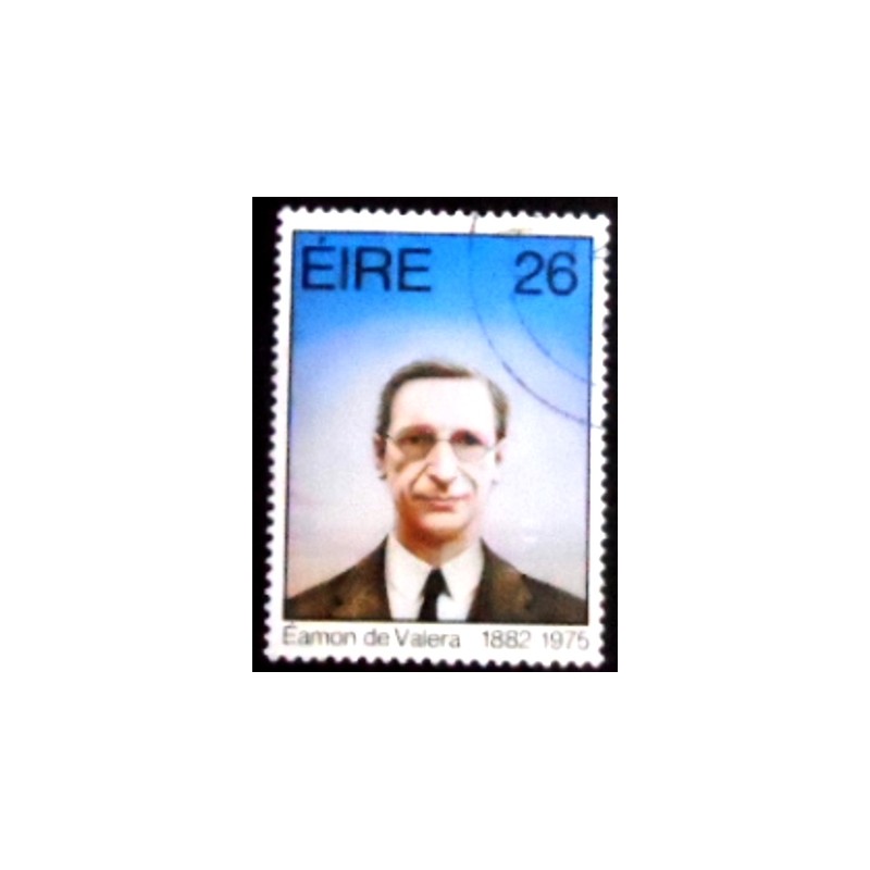 Imagem do selo postal da Irlanda de 1982 Éamon de Valera anunciado