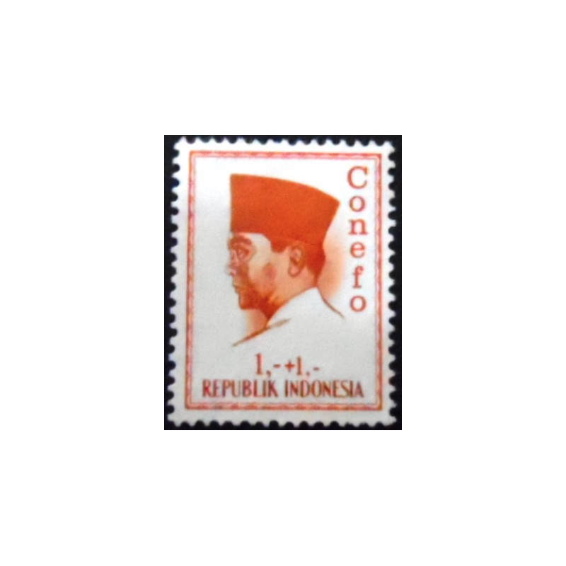 imagem do selo postal da Indonésia de 1965 President Sukarno 1 + 1 N anunciado