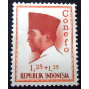 Imagem do selo postal da indonésia de 1965 President Sukarno 1,25+1,25M anunciado