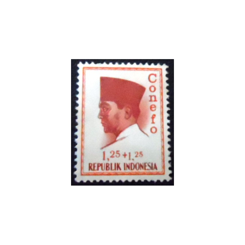 Imagem do selo postal da indonésia de 1965 President Sukarno 1,25+1,25M anunciado