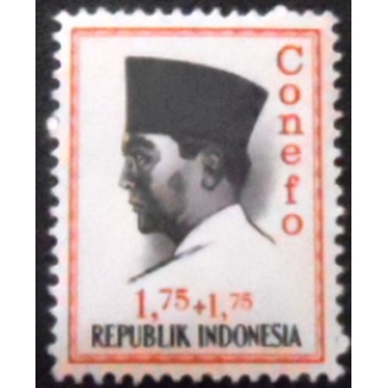 Imagem do selo postal da Indonésia de 1965 President Sukarno 1,75+1,75 M anunciado