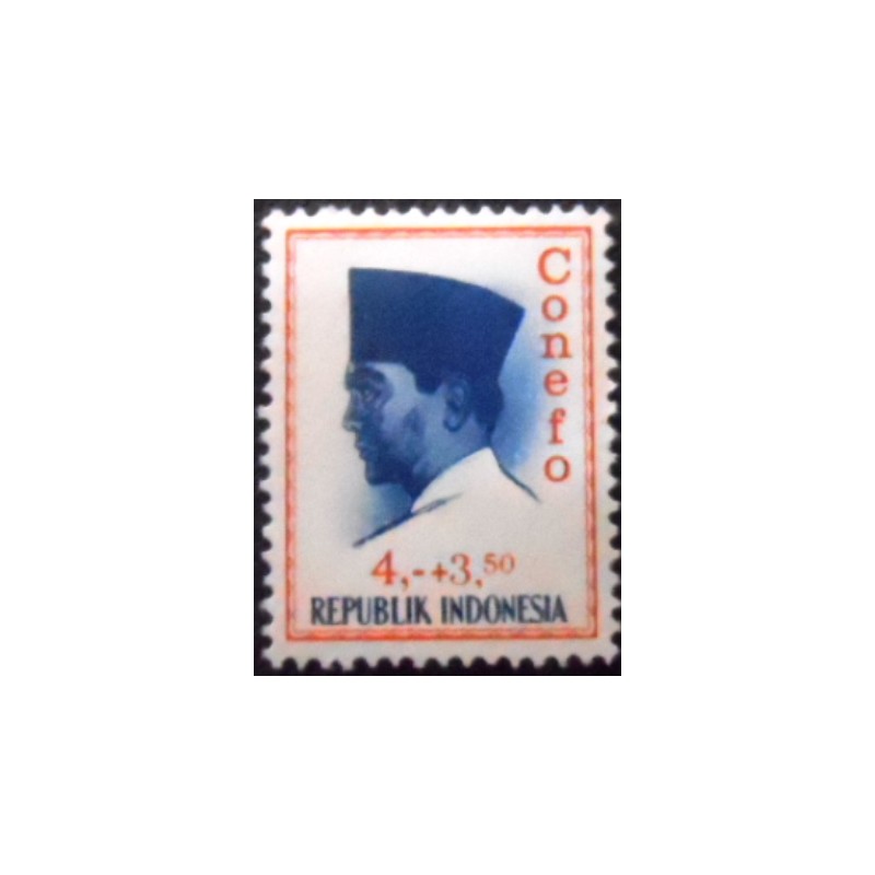 Imagem do selo postal da indonésia de 1965 President Sukarno 4 + 3,50 M anunciado