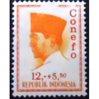 Imagem do selo postal da indonésia de 1965 President Sukarno 12 + 5,50 N Anunciado