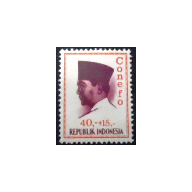 Imagem do selo postal da indonésia de 1965 President Sukarno 40 + 15 N anunciado
