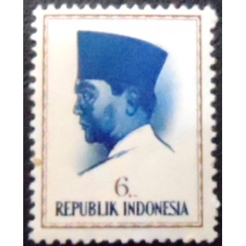 Imagem do selo postal da Indonésia de 1964 President Sukarno 6 Manunciado