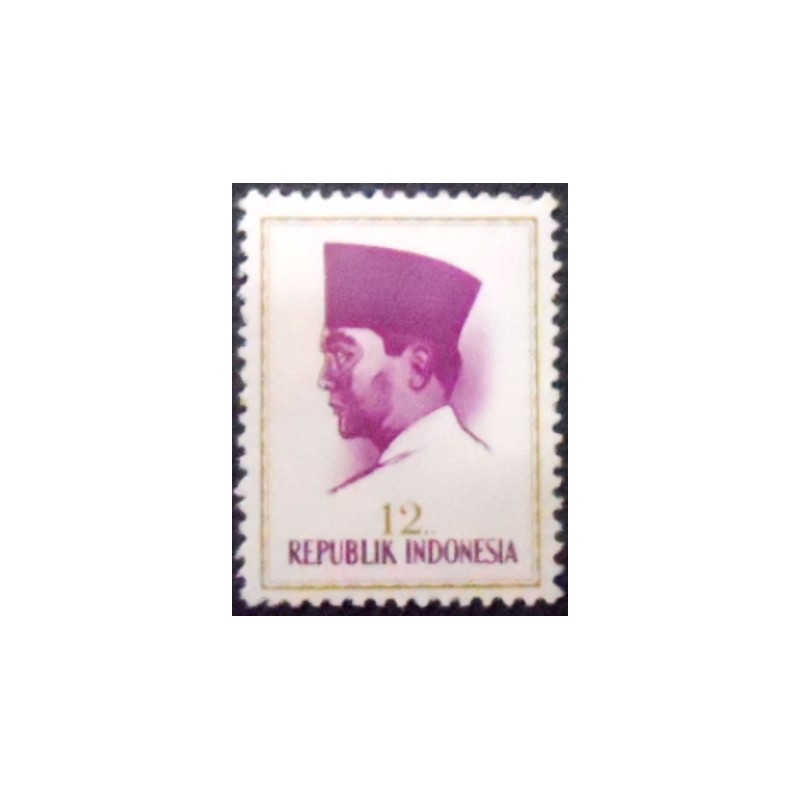 Imagem do selo postal da indonésia de 1964 President Sukarno 12 anunciado