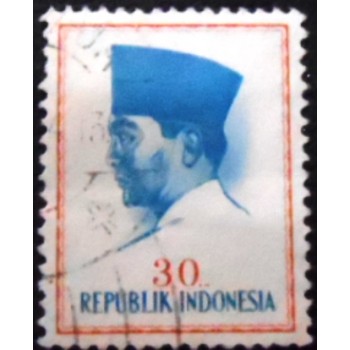 Imagem do selo postal da Indonésia de 1964 President Sukarno 30 U anunciado