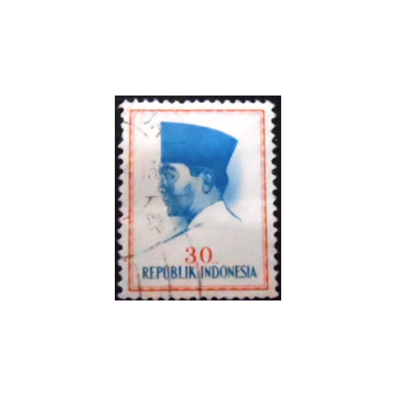 Imagem do selo postal da Indonésia de 1964 President Sukarno 30 U anunciado