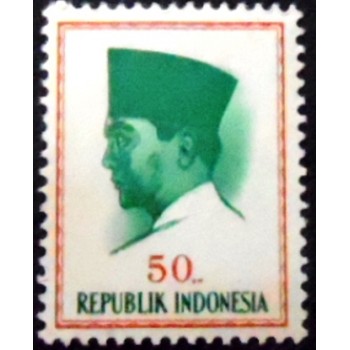 Imagem do selo postal da Indonésia de 1964 President Sukarno 50 M anunciado