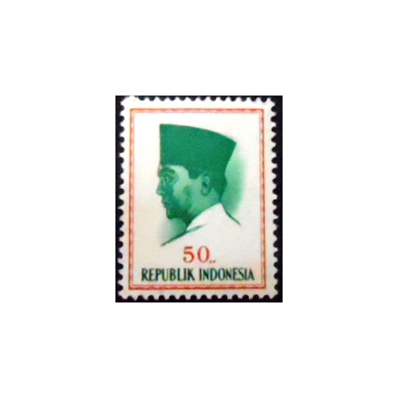 Imagem do selo postal da Indonésia de 1964 President Sukarno 50 M anunciado