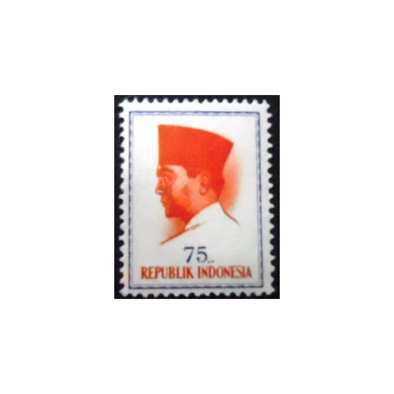Imagem do selo postal da Indonésia de 1964 President Sukarno 75 M anunciado