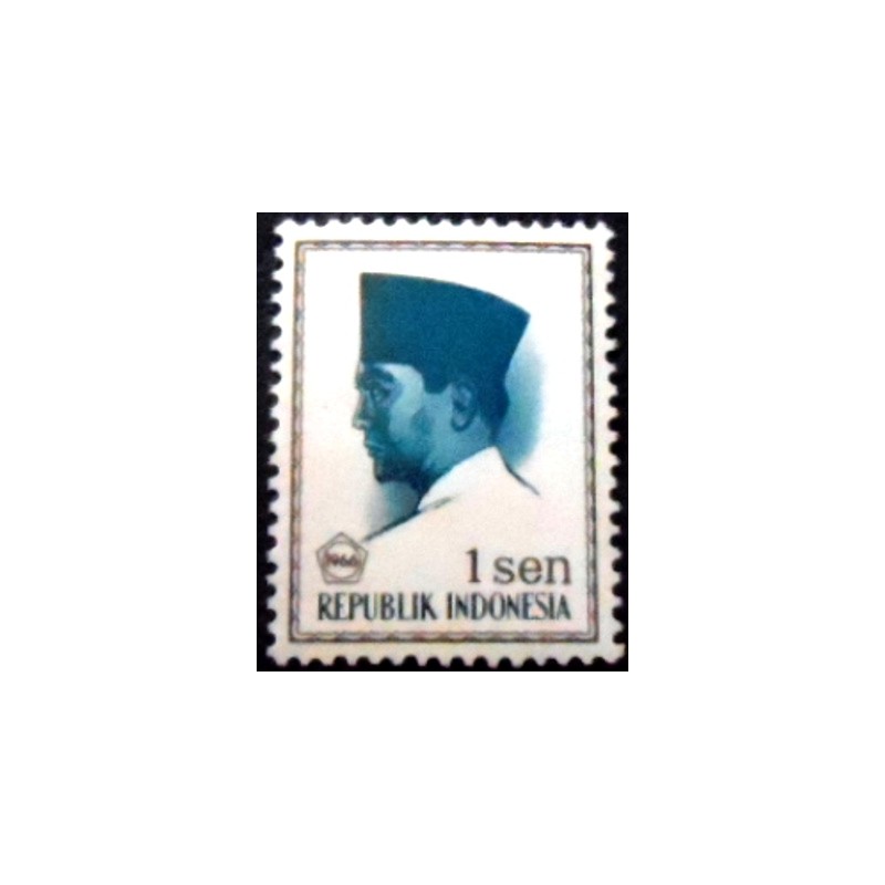 Imagem do selo postal da Indonésia de 1966 President Sukarno 1 M anunciado