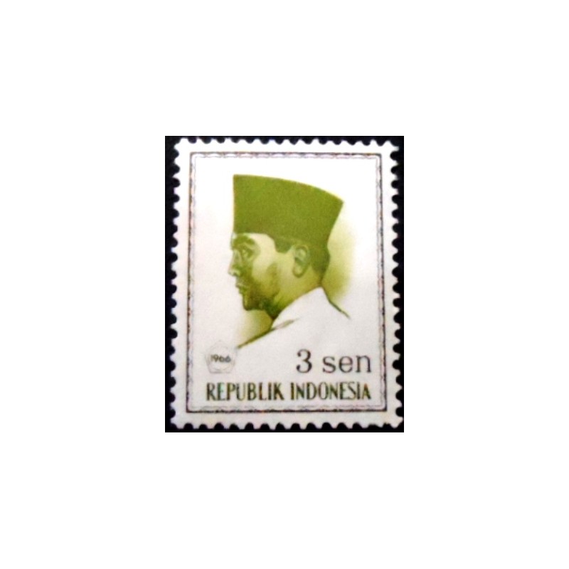 Imagem do selo postal da Indonésia de 1966 President Sukarno 3 N anunciado