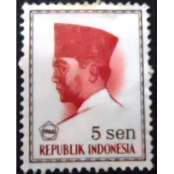 Imagem do selo postal da Indonésia de 1966 President Sukarno 5 M anunciado