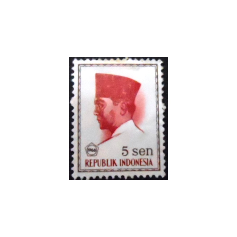 Imagem do selo postal da Indonésia de 1966 President Sukarno 5 M anunciado