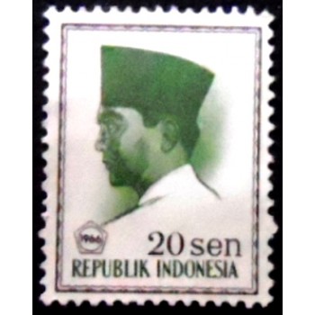 Selo postal da Indonésia de 1966 President Sukarno 20 N