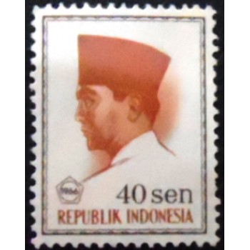 Imagem do selo postal da Indonésia de 1966 President Sukarno 40 M anunciado