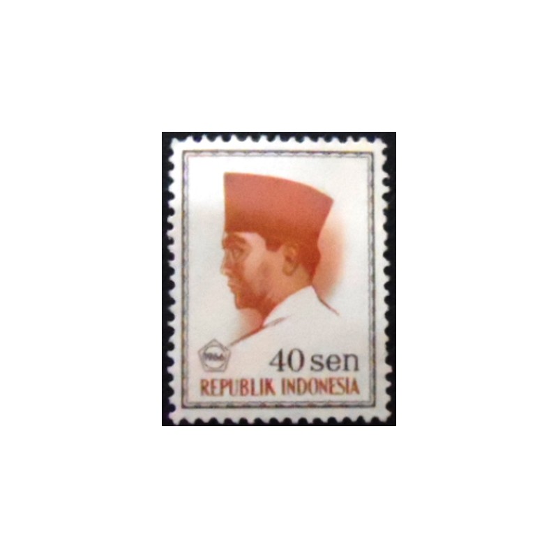 Imagem do selo postal da Indonésia de 1966 President Sukarno 40 M anunciado