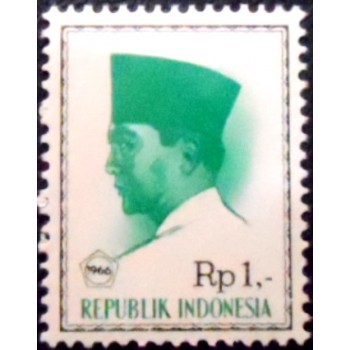 Imagem do selo postal da Indonésia de 1966 President Sukarno 1 M anunciado