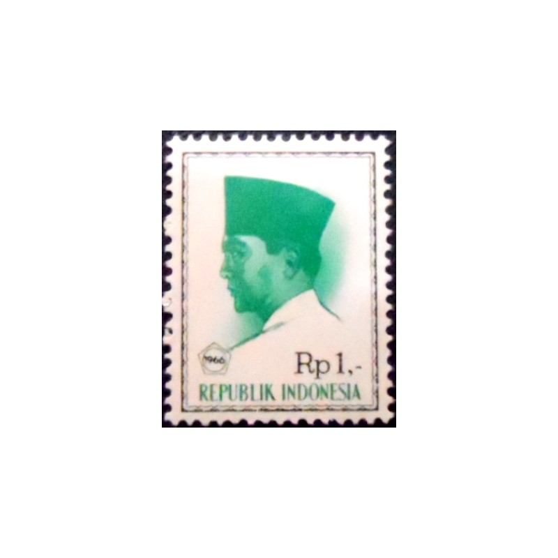 Imagem do selo postal da Indonésia de 1966 President Sukarno 1 M anunciado