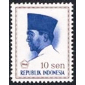 Imagem do selo postal da Indonésia de 1966 President Sukarno 10 M anunciado