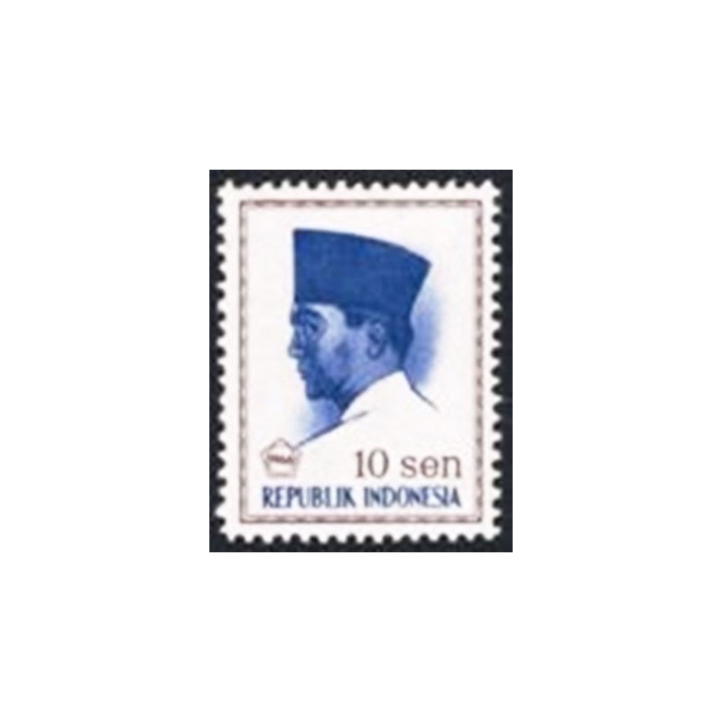 Imagem do selo postal da Indonésia de 1966 President Sukarno 10 M anunciado