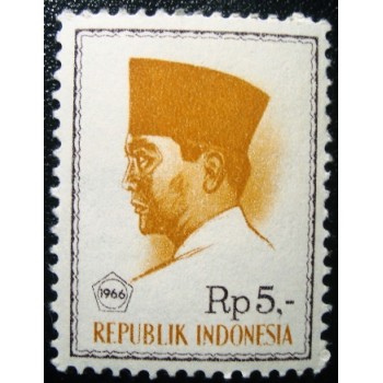 Imagem do selo postal da Indonésia de 1966 President Sukarno 5 M anunciado