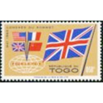 Imagem do selo postal do Togo de 1960 British flag and flags of the 4 powers 50 M anunciado