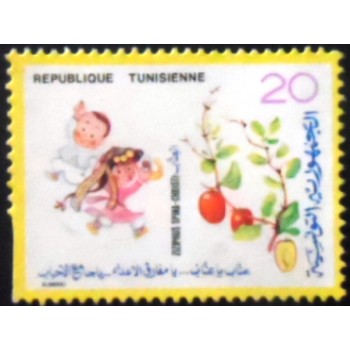 Imagem do selo postal da Tunísia de 1979 Ziziphus spinachristi U anunciado