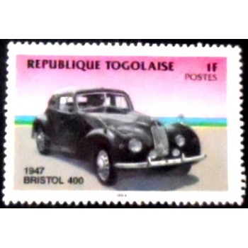 Imagem do selo postal do Togo de 1984 Bristol 400 1947 M anunciado