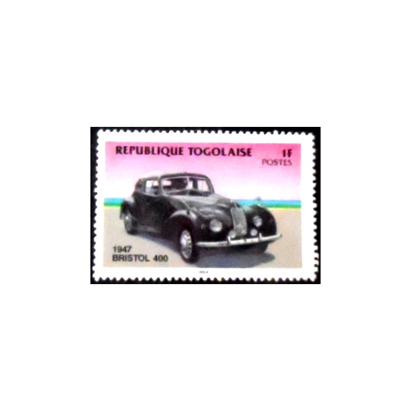Imagem do selo postal do Togo de 1984 Bristol 400 1947 M anunciado